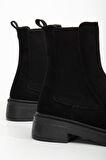 Kadın Lastikli Günlük Siyah Süet Kalın Tabanlı Bot