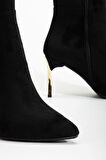 Kadın Siyah Süet Sivri Burun İnce Topuklu Çizme