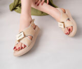 Cate Bej Hasır Cilt Sandalet