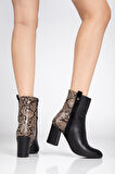 292 Siyah Leopar Desen Detaylı Fermuarlı  Yüksek Topuklu Günlük Kadın Bot