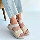 Jake Bej Hasır Cilt Sandalet