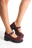 K-708 Bordo Kırışık Rugan Tokalı Yüksek Tabanlı Loafer Ayakkabı