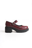 K-708 Bordo Kırışık Rugan Tokalı Yüksek Tabanlı Loafer Ayakkabı