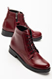 Bordo Yanki Bağcıklı Fermuarlı Günlük Kadın Bot