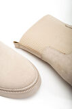 Kadın Kalın Taban Bej Süet Elastik Yan Bantlı Günlük Bot