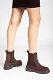 Kadın Lastikli Günlük Kahverengi Süet Kalın Tabanlı Bot