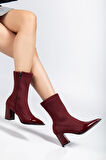 Kadın Bordo Streç Rugan Bilekli Orta Boy Topuklu Bot