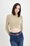 DeFacto Regular Fit Crop Bisiklet Yaka Örgü Delikli Triko Kazak C6321AX24WNGN270