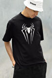 Spider-Man Logo Baskılı Unisex Tişört, Oversize Marvel Örümcek Adam Tişört