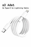 35w Çift Girişli Type-C Priz Başlık + 2 Adet TypeC Lightning Şarj Kablo Seti İphone/Samsung/Xiamoi/Huawei