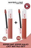 Super Stay Matte Ink Likit Mat Ruj - 65 Seductress - Nude + 70 Amazonian - Kahverengi Ikili Set
