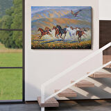 At Sürüsü ve Kartal Yağlıboya Görünüm Dekoratif Kanvas Duvar Tablosu-3600
