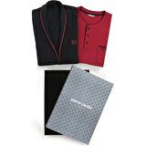 Pierre Cardin Erkek Çeyizlik Uzunkollu Pijama ve Triko Sabahlık 3'lü Set Takım