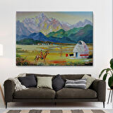 Kazakistan da Bir Göçebe Çadırı Yağlıboya Görünüm Dekoratif Kanvas Duvar Tablosu-3601