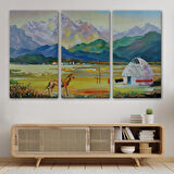 Kazakistan da Bir Göçebe Çadırı Yağlıboya Görünüm Dekoratif Kanvas Duvar Tablosu-3601