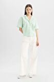 DeFacto Coool Oversize Fit Pijama Yaka Flamlı Pamuk Kısa Kollu Gömlek C0743AX24SMGN240