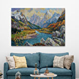Kafkas Dağları Manzaralı Yağlıboya Görünüm Dekoratif Kanvas Duvar Tablosu-3603