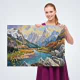 Kafkas Dağları Manzaralı Yağlıboya Görünüm Dekoratif Kanvas Duvar Tablosu-3603