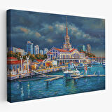 Soçhi Limanı Rusya Yağlıboya Görünüm Dekoratif Kanvas Duvar Tablosu-3604