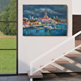 Soçhi Limanı Rusya Yağlıboya Görünüm Dekoratif Kanvas Duvar Tablosu-3604