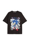 UNİSEX Bay Sonic Desenli Siyah Yazlık T-shirt