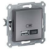 Schneider Asfora Plus Çelik USB Şarj Prizi 2.4A Type A+C Çerçevesiz - EPH2700362