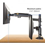 Coofbe Amortisörlü Yükseklik Ayarlı 22"-32" Monitör Tutucu Çift Kol Monitör Standı Masa Klipsli Stand