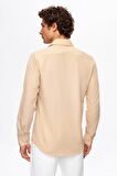 Slim Fit Bej Italyan Yaka Dar Kesim Klasik Kravatlık Uzun Kollu Kolay Ütülenebilir Nefes A 2HF02ORT5185