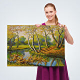 Nehir Manzaralı Yağlıboya Görünüm Dekoratif Kanvas Duvar Tablosu-3617