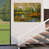 Nehir Manzaralı Yağlıboya Görünüm Dekoratif Kanvas Duvar Tablosu-3617