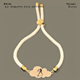 Terazi Burçlarına Özel Bulut Motifli 14 Ayar Altın Plakalı İpek Örgülü Hediye Bileklik-362burç-beyaz