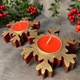 Uretti - Funda 1603 - El Yapımı Noel Baba Biblosu Ve İkili  Kar Tanesi  Mumluk Dekoratif Obje Seti