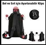 Ally USB Şarj Girişli Çok Fonksiyonlu Su Geçirmez Erkek Bel ve Sırt Çantası