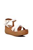 Ayakmod 426093 Beyaz Kadın Dolgu Topuk Sandalet