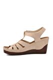 Ayakmod 19-200 Bej Kadın Dolgu Topuk Sandalet