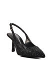 Ayakmod 575008 Z Siyah  Taşlı İnce Topuk Kadın Topuklu Ayakkabı