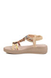 Krem Topuklu Kadın Sandalet T-008 Z