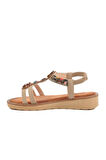 Voyager 9634 Z Bej Hakiki Deri Kadın Sandalet