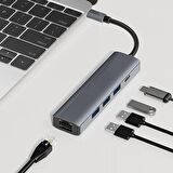 Coofbe Pd 100W 5in1 Type-C HUB RJ45 Type-c Dönüştürücü Çoğaltıcı USB3.0 Çoğaltıcı Ethernet Dönüştürücü