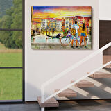 Venedik Kanalına Bakan Romantik Çift Yağlıboya Görünüm Kanvas Tablosu-3625