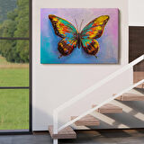 Renkli Kelebek Yağlıboya Görünüm Dekoratif Kanvas Duvar Tablosu-3628