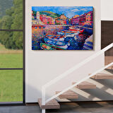 Şehir Limanı Yağlıboya Görünüm Dekoratif Kanvas Duvar Tablosu-3629