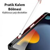 Coofbe Kalem Yerli Standlı Uyku Modlu Sert Şeffaf Arka Kapak  iPad 10.9 2022 Kılıf Kapaklı Tablet Kılıfı