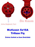 MUTLUSAN 5x16A CEE Norm Trifaze Seyyar Uzatma Prizi 3P+T IP44 (MUT-102 380v Volt Trifaze Sanayi Tip Dişi Fiş)