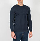 Erkek Kazak Bisiklet Yaka Lacivert Desenli Slim Fit Triko NCS JEANS 3638