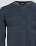 Erkek Kazak Bisiklet Yaka Lacivert Desenli Slim Fit Triko NCS JEANS 3638