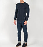 Erkek Kazak Bisiklet Yaka Lacivert Desenli Slim Fit Triko NCS JEANS 3638