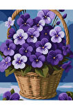 Sayılarla Boyama Seti 40x50 Cm (Çıtalı) Fırça Boya Dahil Numaralı Tuval Sepet Mor Çiçekler