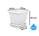 Omnipazar SO-VK05 Villa Kare Tabaklı Saksı Takımı 64 lt Kirli Beyaz 3 Adet