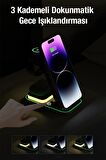 Coofbe 3 Mod Led Işıklı 15W 4İN1 Masaüstü Şarj Standı Apple Watch Şarj İphone 12 13 14 Pro Max Şarj